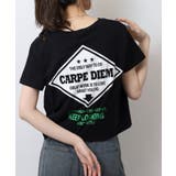 ブラック5 | ショート丈裾フリンジオーバサイズシルエットロゴプリントTシャツ | atONE