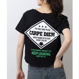 ショート丈裾フリンジオーバサイズシルエットロゴプリントTシャツ | atONE | 詳細画像34