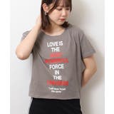 チャコール6 | ショート丈裾フリンジオーバサイズシルエットロゴプリントTシャツ | atONE