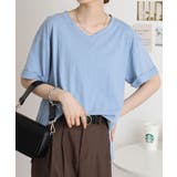 スモーキーブルー | オーバーサイズVネックTee | atONE