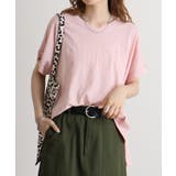 パステルピンク | オーバーサイズポケット付きVネックTee | atONE
