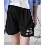 ブラック | ミニ裏毛ワンポイントプリントショートパンツ | atONE