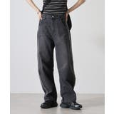 ブラック | デニムサイドフリンジカーブパンツ | atONE