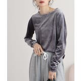 グレー | カットベロアメロークルーネックロンT | atONE