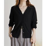 BLACK | 梨地カットVネックカーデ | atONE