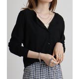 BLACK | 梨地カットクルーネックカーデ | atONE