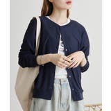 NAVY | 梨地カットクルーネックカーデ | atONE