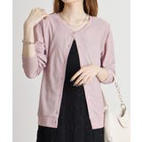 PINK | 梨地カットクルーネックカーデ | atONE