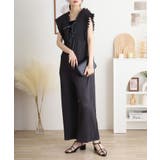 チャコール | 胸元レースアップギャザーオールインワン | atONE