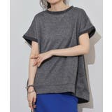 チャコール | ラメ混裏毛デザインフレンチスリーブプルオーバートップス | atONE