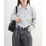 オフホワイト×ブラックストライプ | ショート丈 フロントシャーリング シャツ | atONE