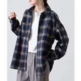 ネイビー | 起毛チェックロングシャツ | atONE