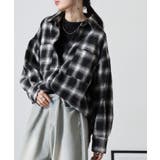 ブラック | 起毛チェックロングシャツ | atONE