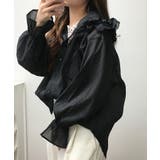 ブラック | オーガン刺繍フリルフードシャツ | atONE