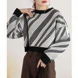 柄ニットショートプルオーバー | atONE | 詳細画像1