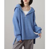 ブルー | ビッグカラー風 ハーフZIP プルオーバーもっちり ニット トップス | atONE