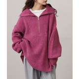 ピンク | ビッグカラー風 ハーフZIP プルオーバーもっちり ニット トップス | atONE