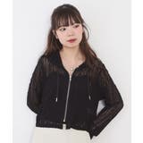 ブラック | レース切替フードシャツブルゾン | atONE