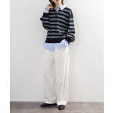 シャツドッキングレイヤード風ランダムボーダーニットプルオーバー | atONE | 詳細画像8