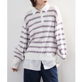 シャツドッキングレイヤード風ランダムボーダーニットプルオーバー | atONE | 詳細画像9