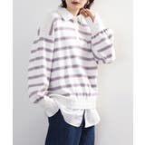 シャツドッキングレイヤード風ランダムボーダーニットプルオーバー | atONE | 詳細画像12