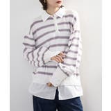 シャツドッキングレイヤード風ランダムボーダーニットプルオーバー | atONE | 詳細画像13