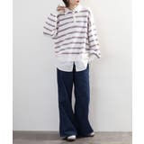 シャツドッキングレイヤード風ランダムボーダーニットプルオーバー | atONE | 詳細画像14