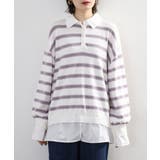 シャツドッキングレイヤード風ランダムボーダーニットプルオーバー | atONE | 詳細画像16