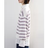 シャツドッキングレイヤード風ランダムボーダーニットプルオーバー | atONE | 詳細画像17