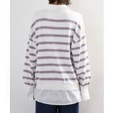 シャツドッキングレイヤード風ランダムボーダーニットプルオーバー | atONE | 詳細画像18