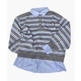 グレー×サックス | シャツドッキングレイヤード風ランダムボーダーニットプルオーバー | atONE