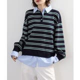 シャツドッキングレイヤード風ランダムボーダーニットプルオーバー | atONE | 詳細画像2