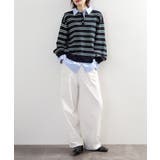 シャツドッキングレイヤード風ランダムボーダーニットプルオーバー | atONE | 詳細画像7