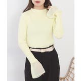 イエロー | シアーカフスフレアスリーブハイネックニットプルオーバー | atONE