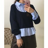 ネイビー | レイヤード風プルオーバートップス | atONE