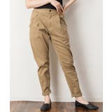 ベージュ | 立体ポケットストレッチツイルテイパードパンツ ゆったり リラックス | atONE