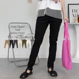 ブラック | フロントジッパーツイルスキニーパンツ スリム ゆったり | atONE