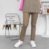 ベージュ | フロントジッパーツイルスキニーパンツ スリム ゆったり | atONE