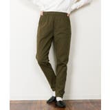 カーキ | ウエストゴムテーパードツイルパンツ | atONE