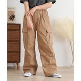 ベージュ | ツイルワイドカーゴパンツ | atONE