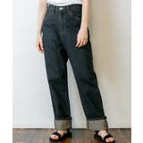 ワンウォッシュネイビー | ハイウェストロールアップデニムパンツ ハイウエストでお洒落に体型カバー | atONE