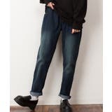 ネイビー | ウエストゴムテーパードデニムパンツ | atONE