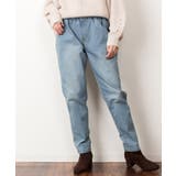 ブルー | ウエストゴムテーパードデニムパンツ | atONE