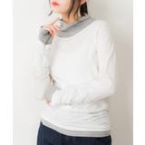 ホワイト/杢グレー | くしゅタートルネック指穴ロングTシャツ ロンt 丸首 | atONE