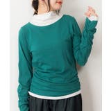 ブルーグリーン/ホワイト | くしゅタートルネック指穴ロングTシャツ ロンt 丸首 | atONE