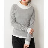 メランジグレー/ホワイト | くしゅタートルネック指穴ロングTシャツ ロンt 丸首 | atONE