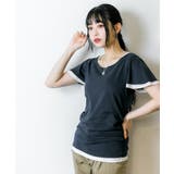 フレアー袖シャーリングカットソー バイカラー レイヤード | atONE | 詳細画像54