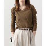 カーキ | ワッフルVネック長袖Tシャツ ロングスリーブカットソー ロンt | atONE