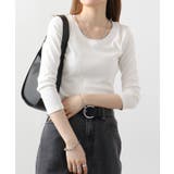 ホワイト | Uネック8分袖コットンフライスTシャツ 半端袖 カットソー | atONE