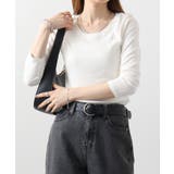 Uネック8分袖コットンフライスTシャツ 半端袖 カットソー | atONE | 詳細画像16